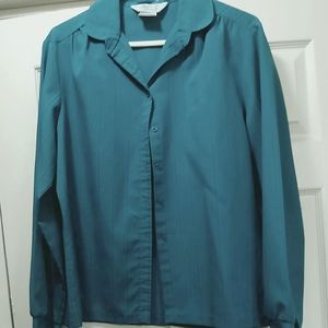 Women's teal 100% polyester Vintage dress shirt